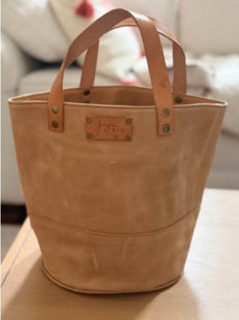 Joji Leather Bucket Tote Bag in Tan